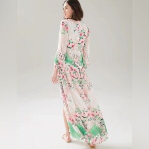 White House Black Market Floral Maxi Dress with Pink and Green Accents